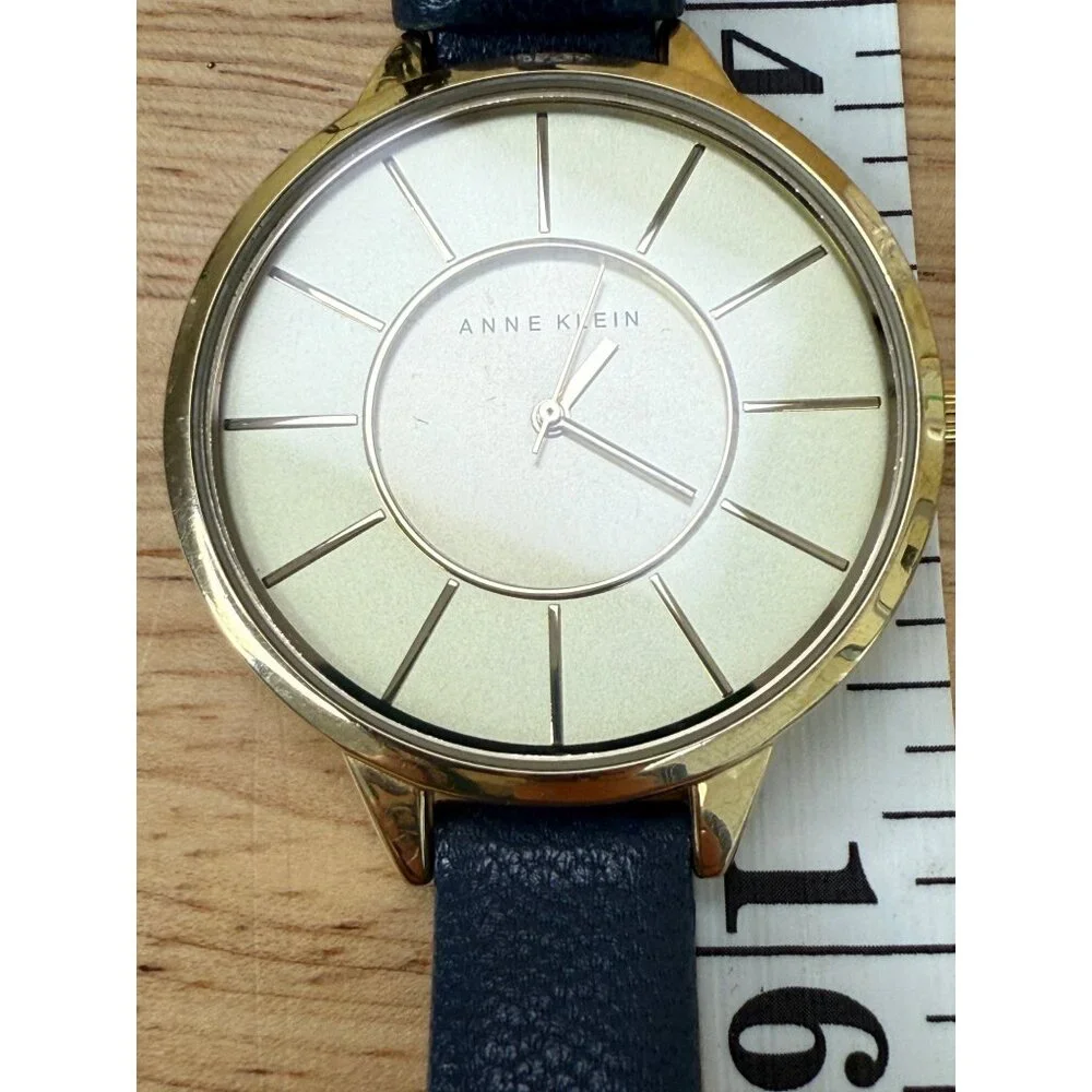 Anne Klein Womens Gold-Tone Watch With Blue Genuine Leather Strap NOT TESTED‎